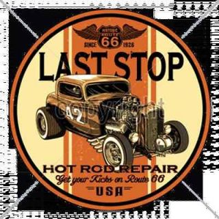 Classic Car Tshirt Last Stop Hot Rod Repair Outlaw Vehicle Route 66