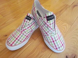 Sperry Womens Boat Shoes NEW $60 Cameron Coral Plaid Seersucker 7.5 M