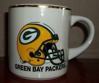 Green Bay Packers Coffee Mug   Gold Rimmed   Perfect   Helmet Logo