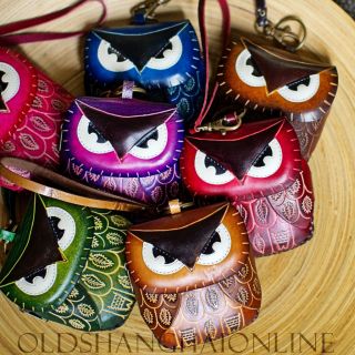 Leather Owl Wristlet coin purse pouch multiple colors