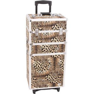 Cosmetic Leopard Print Textured Large Spacious Rolling Makeup Case 615