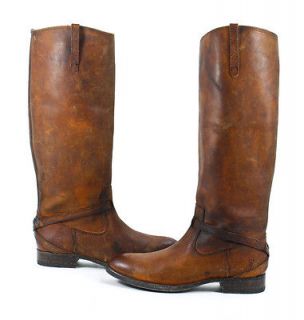 Frye Lindsay Plate Leather Riding Boots Cognac Shoes 8 New