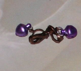 CHRISTMAS JINGLE BELL PURPLE CHARM COPPER PLATED CLIP ON EARRING