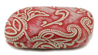 New CONTACT LENS CASE HOLDER Paisley Red Rose Pink & White with Mirror
