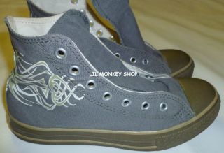 Converse All Star Chucks Army Green Gray Flame Designs 3 Boy Shoes