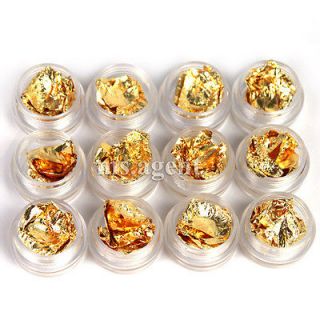 12 Pot Foil Gold uv acrylic system for Nail Art Decoration makeup B19