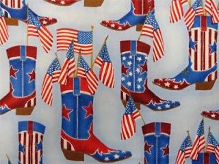 New Cowboy Boots Fabric Red White Blue Robert Kaufman Country Western