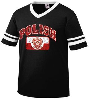 Polish Eagle Patriotic Red White Country Poland Flag V Neck Ringer T