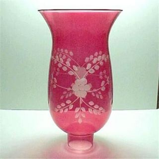 Cranberry Glass Floral 1 5/8 X 8 Hurricane Lamp Shade Candle Holder