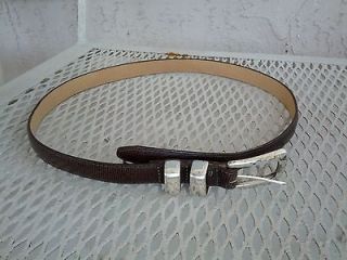Brown All Leather BRIGHTON Made In USA With Silver Buckle Womens Belt