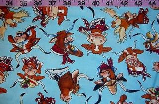 Cute cow bull Longhorn print fabric 1y quilting sewing material