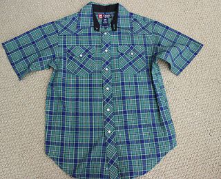 NWT Chaps Ralph Lauren Button Snap Shirt Boys S/S Western Plaid $34