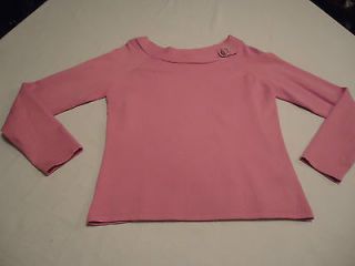 Pink Poodle Womens Medium Pink Scoop Neck Sweater Top Diamond Brooch