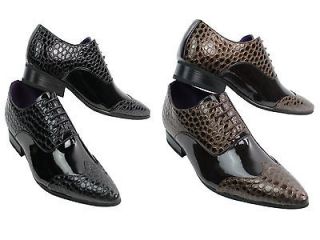 Mens Crocodile Design Patent Leather Shiny Shoes Italian Black Brown
