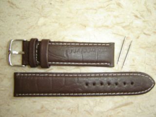 leather padded brown croco pattern watch strap / band + pins # 429
