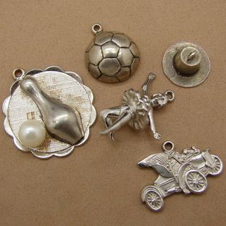 Vintage Sterling Silver Lot of Bracelet Charms Bowling Hat Soccer