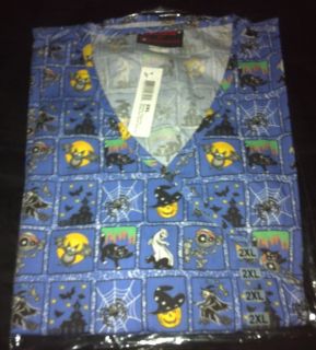 Halloween Print Scrub Top Spooky Squares by Melrose May Hill Scrubs