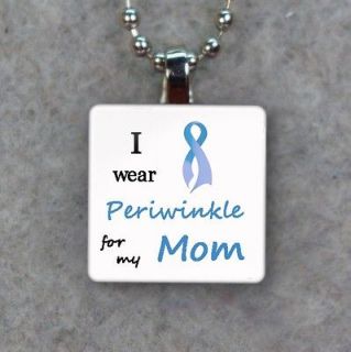 Cancer Periwinkle Awareness Ribbon for Mom Glass Necklace Pendant K86