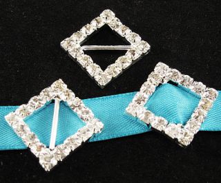 Free Square Crystal Clear Silver Tone Diamante Rhinestone Slider