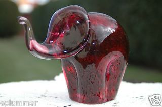 English Wedgwood Handmade Cranberry Pink Red Glass Elephant