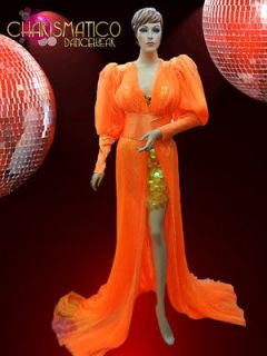 CHARISMATICO Bright Orange Pleated Drag Queen Halloween Themed Gown or