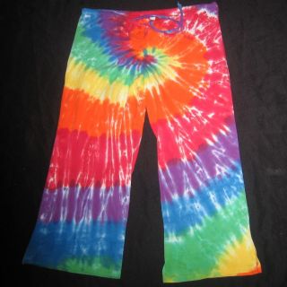 Tie Dye Capri Yoga Lounge Pants Rainbow Spiral Medium Tye Dyed Hippy