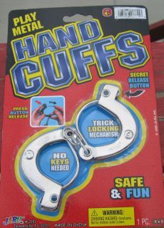 Play Metal Hand Cuffs with Press Button Release, No Keys Needed, Safe