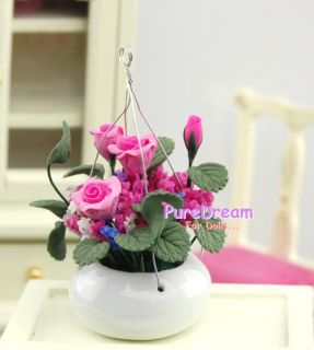 12 DOLLHOUSE CLAY POTTED PLANT FLOWER IKEBANA ROSE