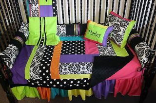 pc Rainbow Zebra damask Baby bedding set   free personalized pillow