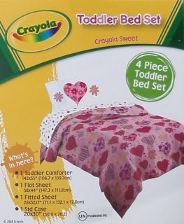 CRAYOLA SWEET HEARTS FLOWERS PINK COMFORTER SHEETS 4PC TODDLER BEDDING