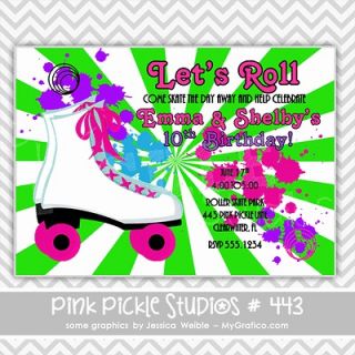 Retro Rollerskate Personalized Party Invitation or Thank You Card 443