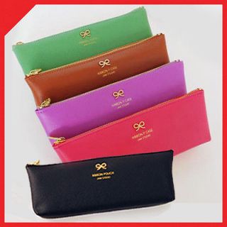 Colorful n Simple Ribbon Pencil case Synthetic leather organizer