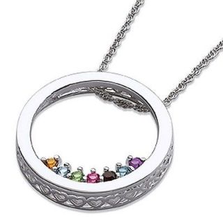 Sterling Silver Mothers O Birthstone Necklace   Up to 10 Stones