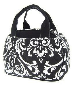 Cute! Black White Quilted Damask Insulated Lunch Bag Box School Nurse