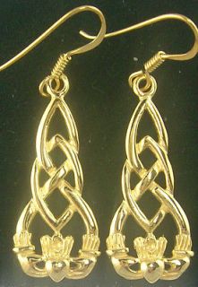 Gold Silver Celtic Claddagh Dangle Earrings Irish ring heart a v