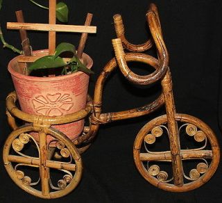 Vintage Tricycle Bicycle Bamboo Ratan Planter For Small Pot 13 T X 6