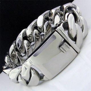 COOL SHINY HEAVY 165g CURB CHAIN Stainless Steel Bracelet 8.75 24mm