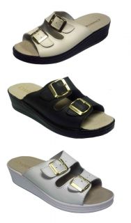 Damianis 301 Womens Slip On Two Buckle Comfort Sandal in: White