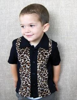 Rock Steady Clothing Boys Kids Leopard Black Panel Rockabilly Button