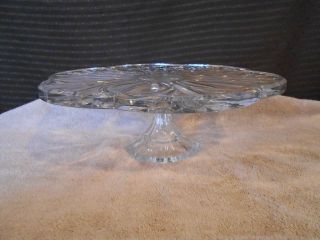 Heavy & Thick Block Crystal Pedestal Footed Cake Plate Poland
