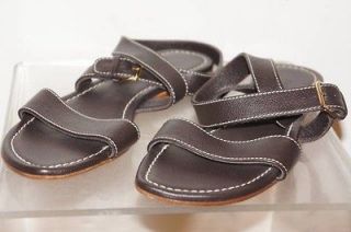 New Womens Brown Leather Dual Strap Darby Sandals Shoes Size 10/40