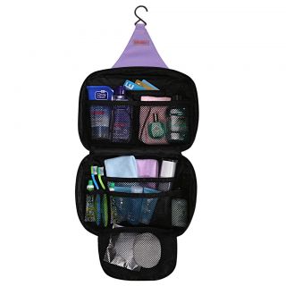 LYCEEM Mens Womens Black Violet Travel Hanging Toiletry Makeup Bag Kit