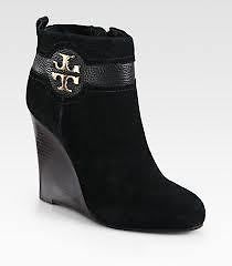 NIB Tory Burch Alaina Suede and Leather Black Wedge Ankle Boots SZ 8.5
