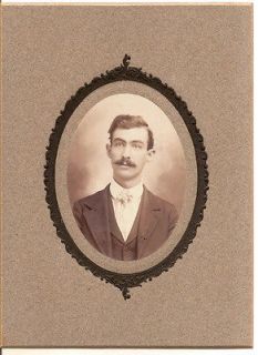 vintage Matted Photo Handsome Young Man Dark Hair Mustache Victorian