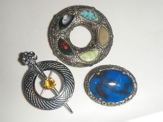 Miracle Mizpah Scottish Victorian Design Glass Brooch Kilt Pin Large