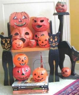 Wonderful Vintage HALLOWEEN Spooky Pumpkins+Cat P ulp Hard Plastic Tin