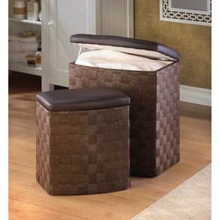 Set of 2 BROWN WOVEN RUSH STORAGE HAMPERS Home Decor Laundry Linen