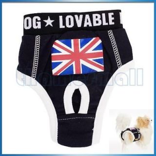 Dog Sanitary Pant Panty Diaper Briefs w/ Union Jack UK Flag Pattern S