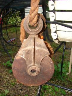 Vintage Antique Block And Tackle Wood Pulley Rope