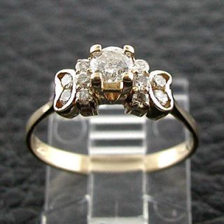 14k Yellow Gold Artistic Diamond Solitaire Shape Friendship Band Ring